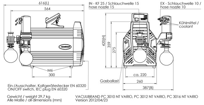 PC 3016 NT VARIO - 尺寸規格表