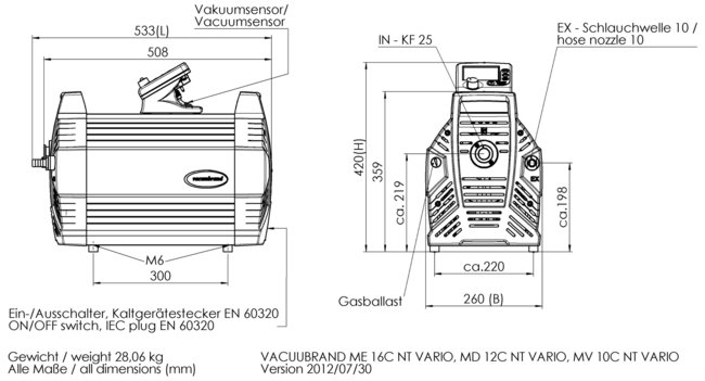 MV 10C NT VARIO - 尺寸規格表